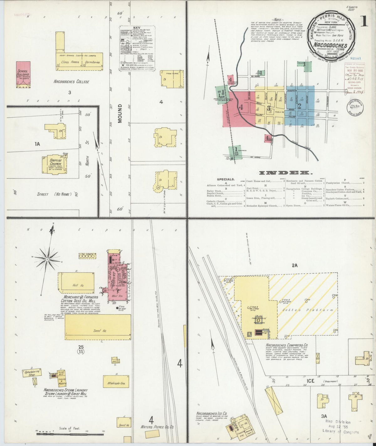 Sanborn Fire Insurance Map from Nacogdoches, Nacogdoches County, Texas (1900), Sheet #0001 - Complete Map Set gallery image, historic Sanborn map, vintage wall art, Texas Texas