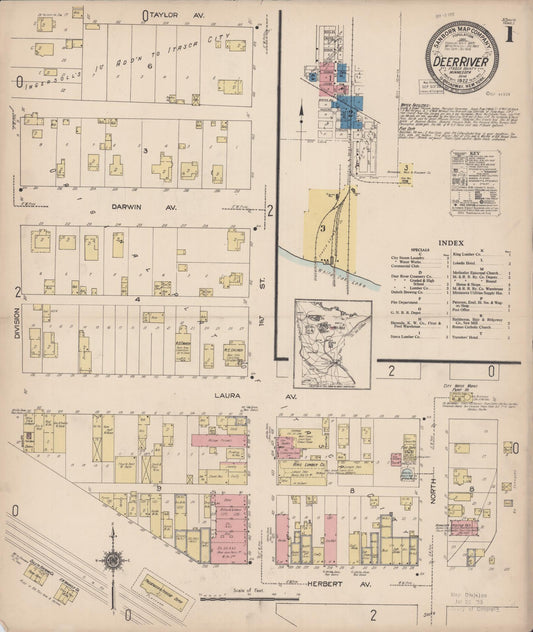 Sanborn Fire Insurance Map from Deer River, Itasca County, Minnesota (1922), Sheet #0001 - Historic Sanborn Fire Insurance Map Print, vintage old map wall art, antique decor, genealogy gift, Minnesota Minnesota map