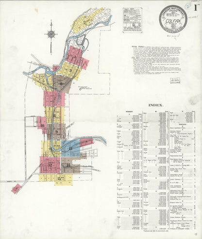 Sanborn Fire Insurance Map from Colfax, Whitman County, Washington (1922), Sheet #0001 - Complete Map Set gallery image, historic Sanborn map, vintage wall art, Washington Washington