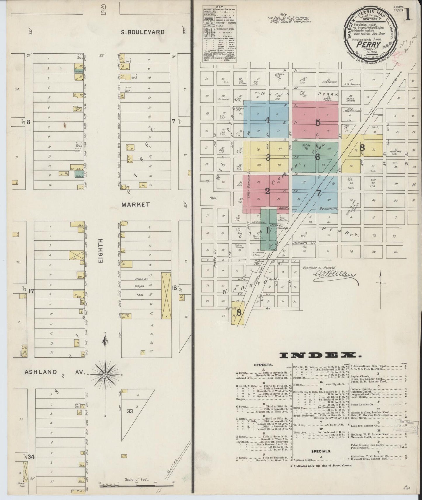 Sanborn Fire Insurance Map from Perry, Noble County, Oklahoma (1894), Sheet #0001 - Complete Map Set gallery image, historic Sanborn map, vintage wall art, Oklahoma Oklahoma