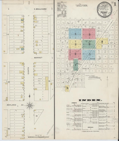 Sanborn Fire Insurance Map from Perry, Noble County, Oklahoma (1894), Sheet #0001 - Complete Map Set gallery image, historic Sanborn map, vintage wall art, Oklahoma Oklahoma