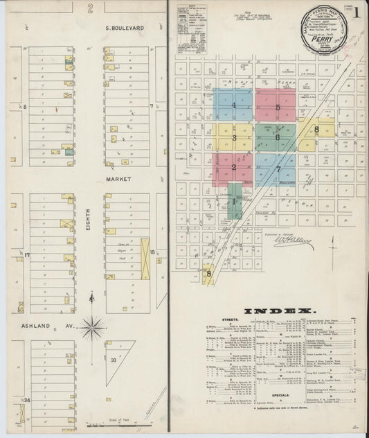 Sanborn Fire Insurance Map from Perry, Noble County, Oklahoma (1894), Sheet #0001 - Complete Map Set gallery image, historic Sanborn map, vintage wall art, Oklahoma Oklahoma