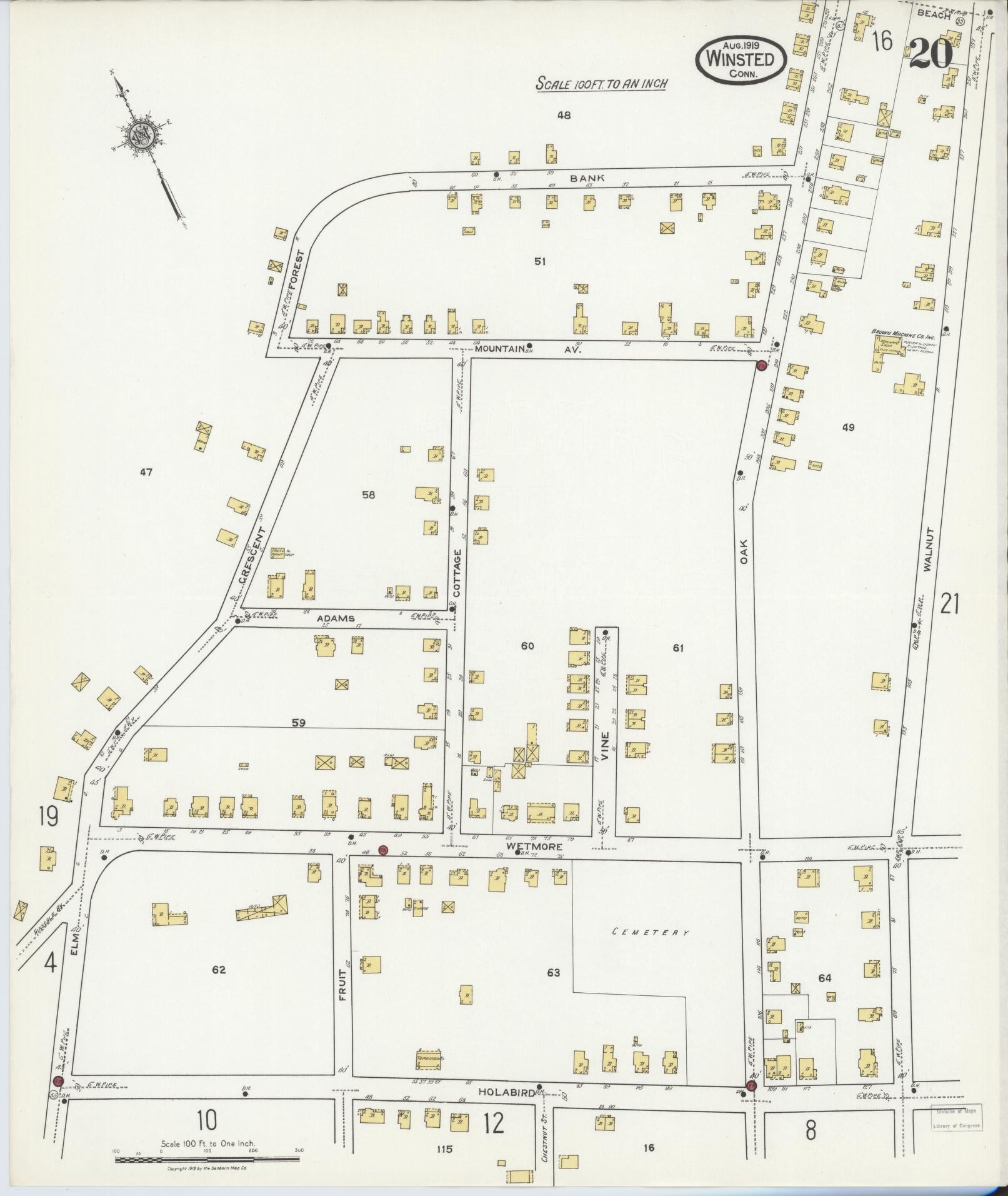 Sanborn Fire Insurance Map from Winsted, Litchfield County, Connecticut (1919), Sheet #0020 - Complete Map Set gallery image, historic Sanborn map, vintage wall art, Connecticut Connecticut
