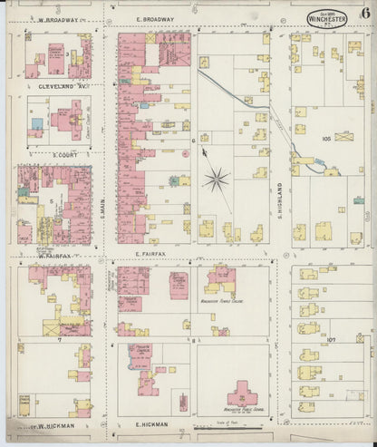 Sanborn Fire Insurance Map from Winchester, Clark County, Kentucky (1895), Sheet #0006 - Complete Map Set gallery image, historic Sanborn map, vintage wall art, Kentucky Kentucky