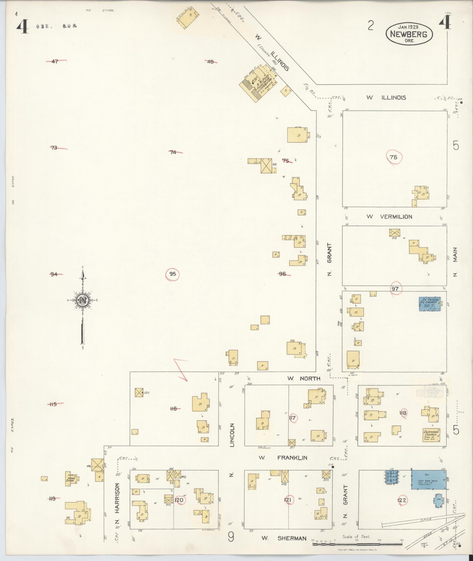 Sanborn Fire Insurance Map from Newberg, Yamhill County, Oregon (1934), Sheet #0004 - Complete Map Set gallery image, historic Sanborn map, vintage wall art, Oregon Oregon