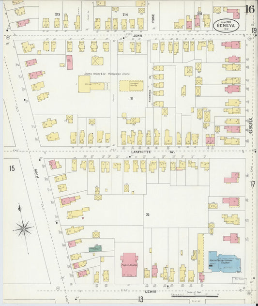 Sanborn Fire Insurance Map from Geneva, Ontario County, New York (1903), Sheet #0016 - Historic Sanborn Fire Insurance Map Print, vintage old map wall art, antique decor, genealogy gift, New York New York map