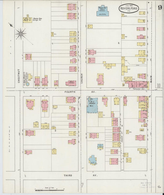 Sanborn Fire Insurance Map from Royersford, Montgomery County, Pennsylvania (1895), Sheet #0009 - Historic Sanborn Fire Insurance Map Print, vintage old map wall art, antique decor, genealogy gift, Pennsylvania Pennsylvania map