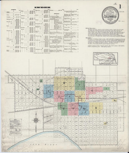 Sanborn Fire Insurance Map from Columbus, Platte County, Nebraska (1914), Sheet #0001 - Complete Map Set gallery image, historic Sanborn map, vintage wall art, Nebraska Nebraska