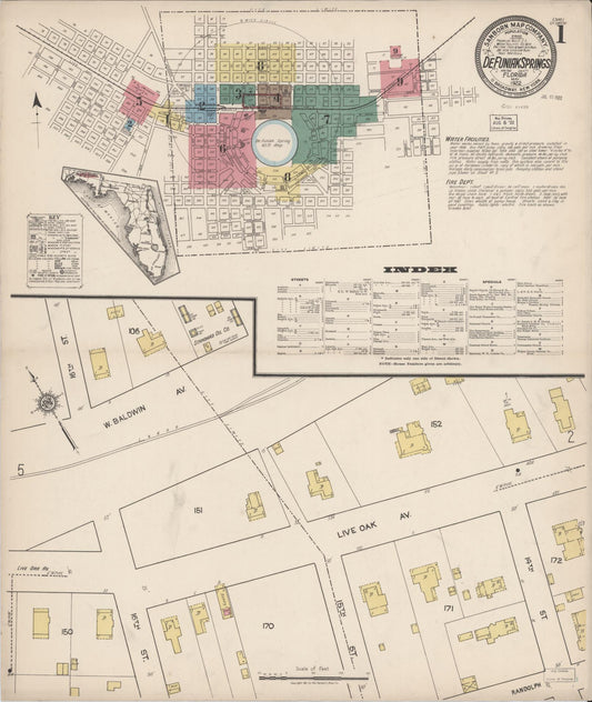 Sanborn Fire Insurance Map from De Funiak Springs, Walton County, Florida (1922), Sheet #0001 - Complete Map Set gallery image, historic Sanborn map, vintage wall art, Florida Florida