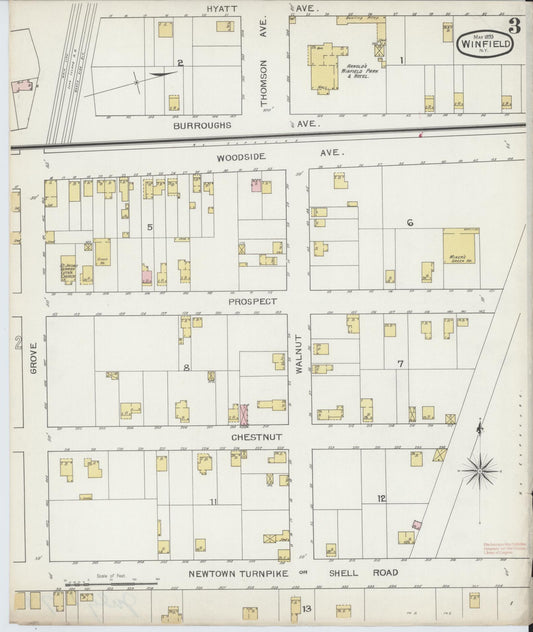 Sanborn Fire Insurance Map from Winfield, Queens County, New York (1893), Sheet #0003 - Historic Sanborn Fire Insurance Map Print, vintage old map wall art, antique decor, genealogy gift, New York New York map