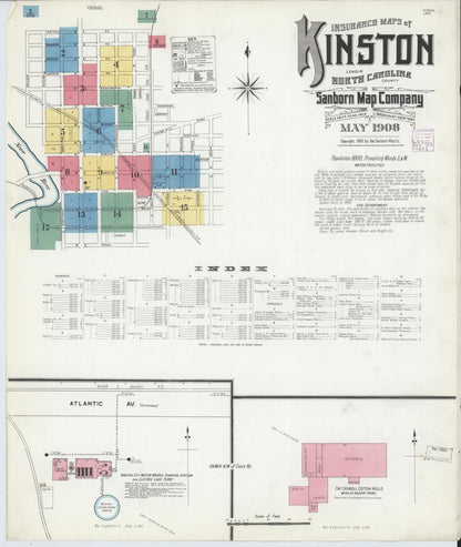 Sanborn Fire Insurance Map from Kinston, Lenoir County, North Carolina (1908), Sheet #0001 - Historic Sanborn Fire Insurance Map Print, vintage old map wall art, antique decor, genealogy gift, North Carolina North Carolina map