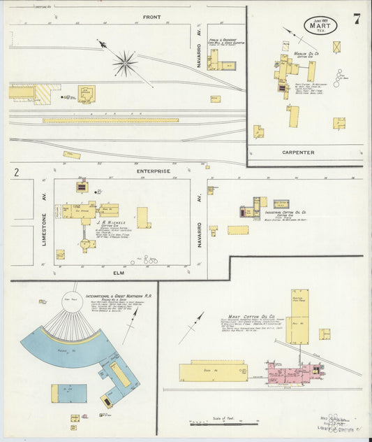 Sanborn Fire Insurance Map from Mart, McLennan County, Texas (1909), Sheet #0007 - Historic Sanborn Fire Insurance Map Print, vintage old map wall art, antique decor, genealogy gift, Texas Texas map