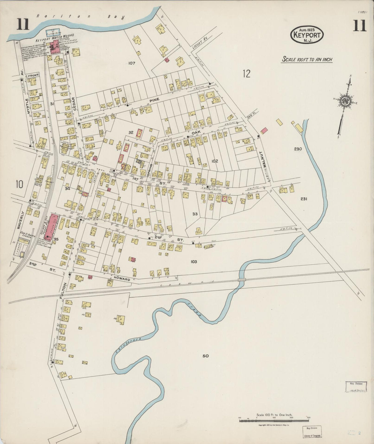 Sanborn Fire Insurance Map from Keyport, Monmouth County, New Jersey (1923), Sheet #0011 - Historic Sanborn Fire Insurance Map Print, vintage old map wall art, antique decor, genealogy gift, New Jersey New Jersey map