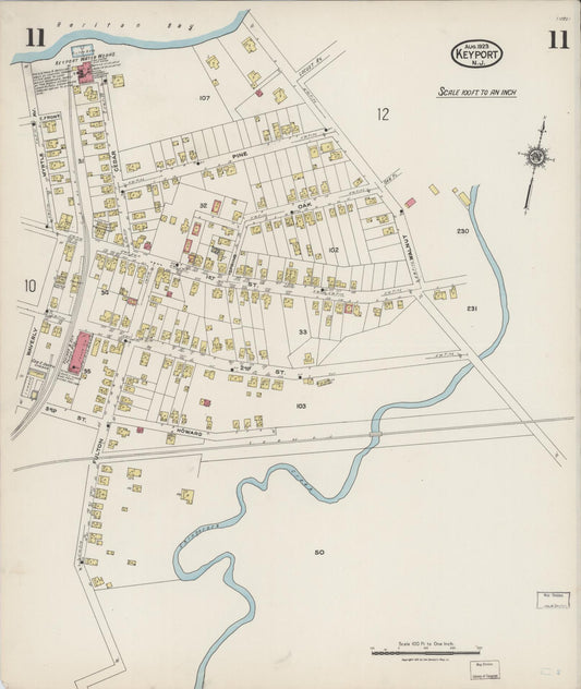 Sanborn Fire Insurance Map from Keyport, Monmouth County, New Jersey (1923), Sheet #0011 - Historic Sanborn Fire Insurance Map Print, vintage old map wall art, antique decor, genealogy gift, New Jersey New Jersey map