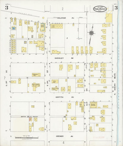 Sanborn Fire Insurance Map from Pablo Beach, Duval County, Florida (1924), Sheet #0003 - Complete Map Set gallery image, historic Sanborn map, vintage wall art, Florida Florida