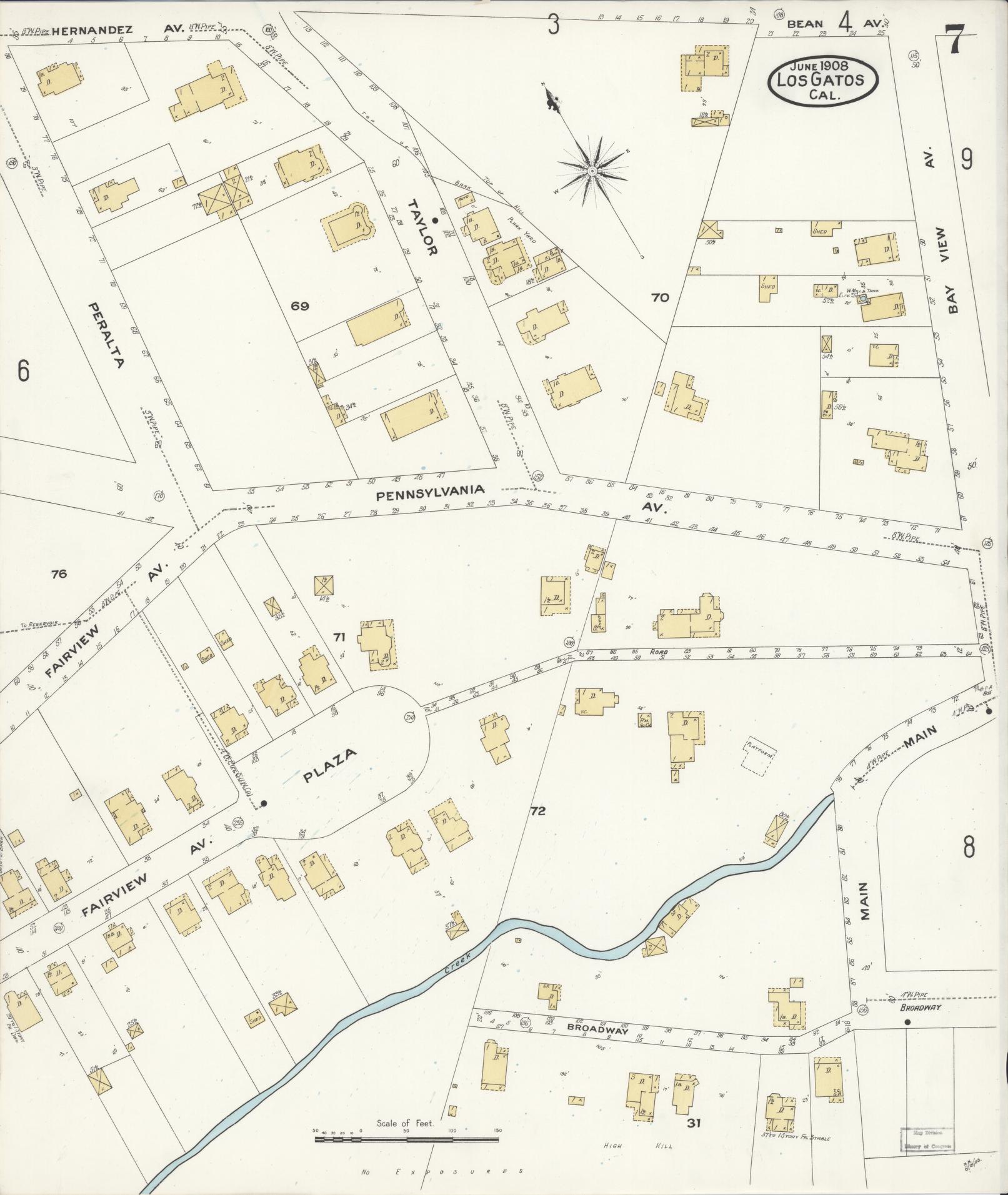 Sanborn Fire Insurance Map from Los Gatos, Santa Clara County, California (1908), Sheet #0007 - Historic Sanborn Fire Insurance Map Print, vintage old map wall art, antique decor, genealogy gift, California California map