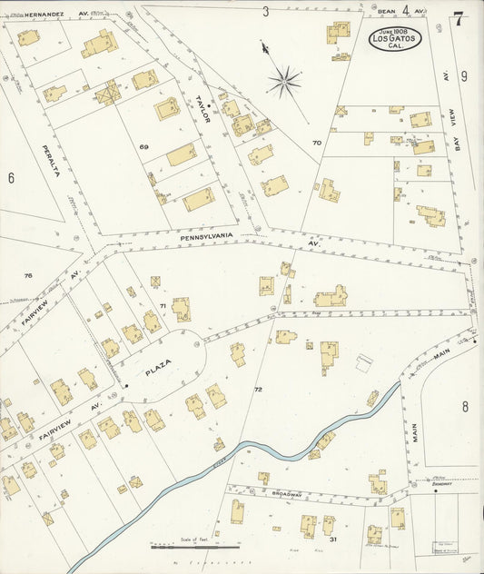 Sanborn Fire Insurance Map from Los Gatos, Santa Clara County, California (1908), Sheet #0007 - Historic Sanborn Fire Insurance Map Print, vintage old map wall art, antique decor, genealogy gift, California California map