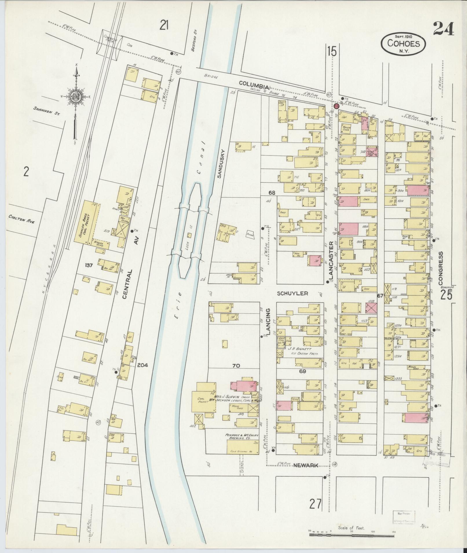 Sanborn Fire Insurance Map from Cohoes, Albany County, New York (1910), Sheet #0024 - Complete Map Set gallery image, historic Sanborn map, vintage wall art, New York New York