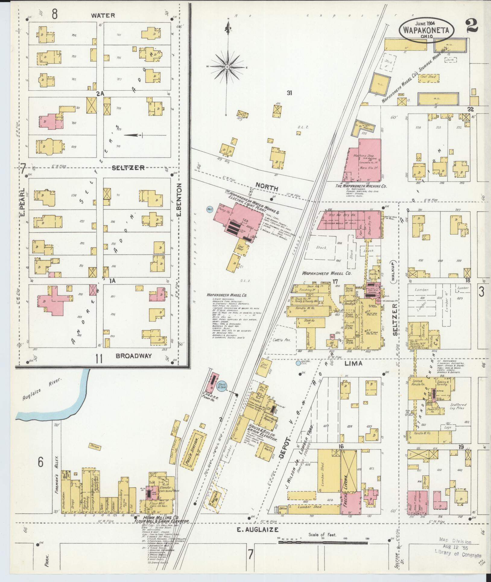 Sanborn Fire Insurance Map from Wapakoneta, Auglaize County, Ohio (1904), Sheet #0002 - Complete Map Set gallery image, historic Sanborn map, vintage wall art, Ohio Ohio