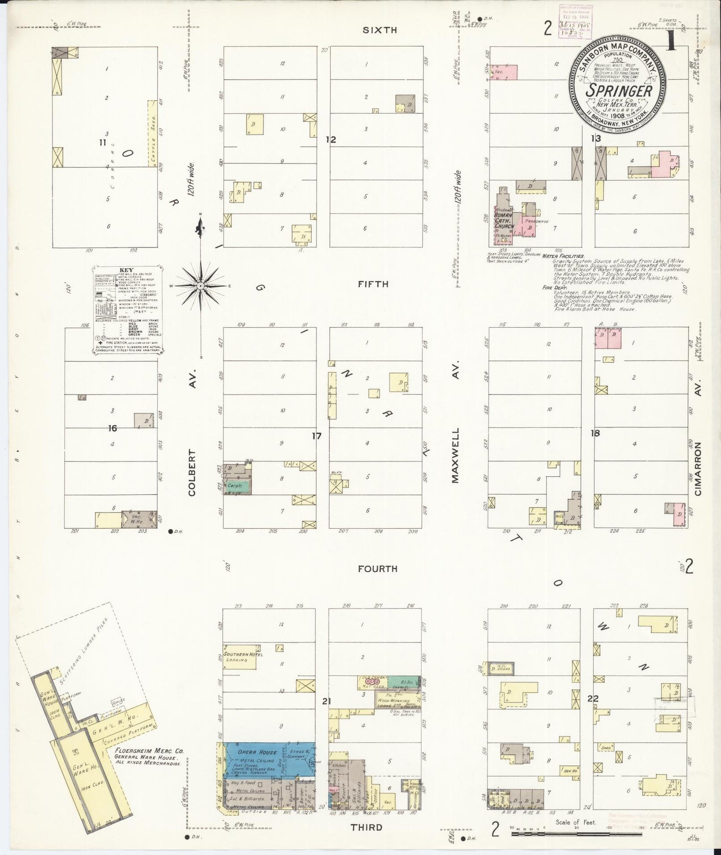 Sanborn Fire Insurance Map from Springer, Colfax County, New Mexico (1908), Sheet #0001 - Complete Map Set gallery image, historic Sanborn map, vintage wall art, New Mexico New Mexico