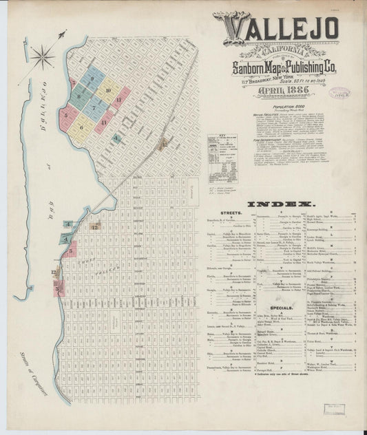 Sanborn Fire Insurance Map from Vallejo, Solano County, California (1886), Sheet #0001 - Complete Map Set gallery image, historic Sanborn map, vintage wall art, California California