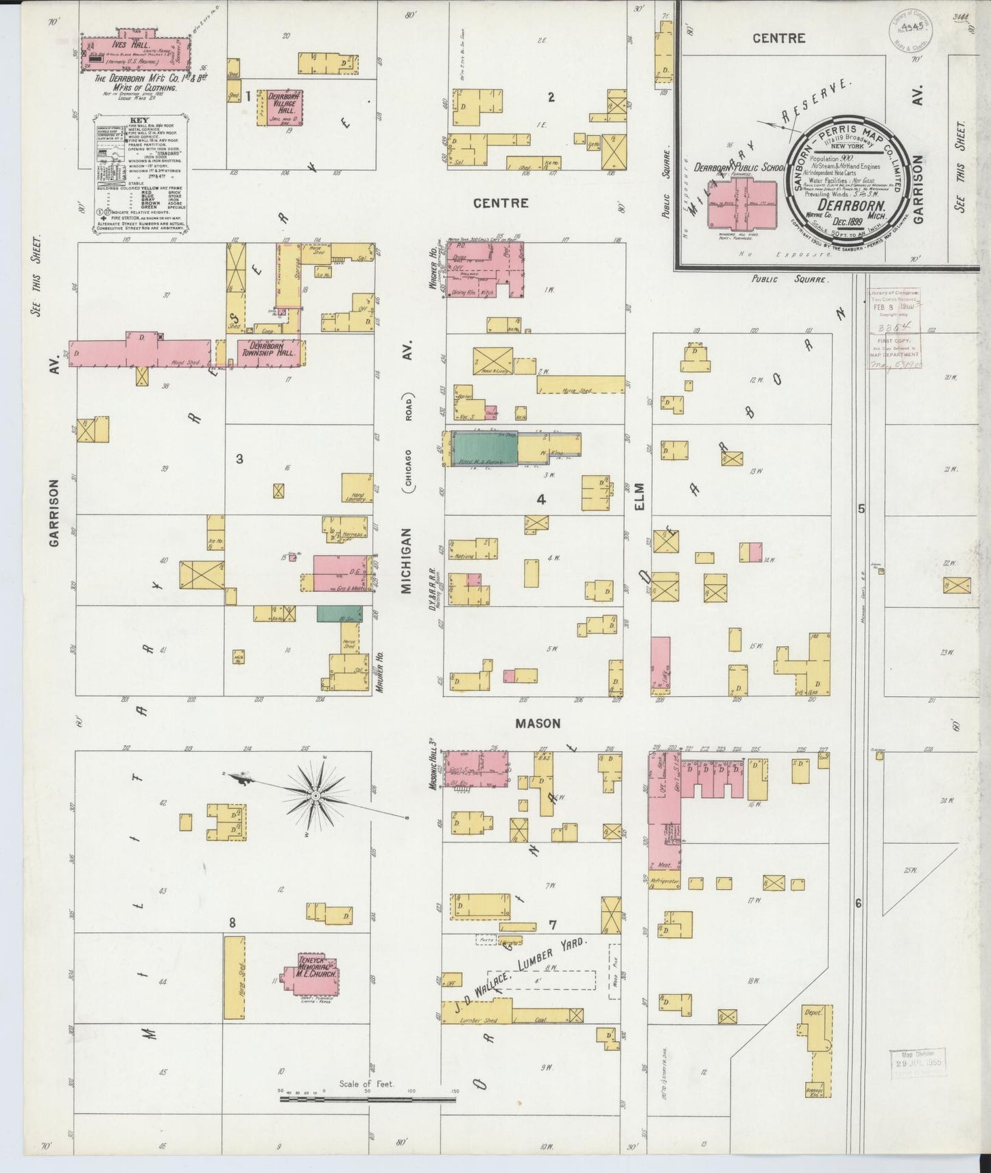 Sanborn Fire Insurance Map from Dearborn, Wayne County, Michigan (1899), Sheet #0001 - Historic Sanborn Fire Insurance Map Print, vintage old map wall art, antique decor, genealogy gift, Michigan Michigan map