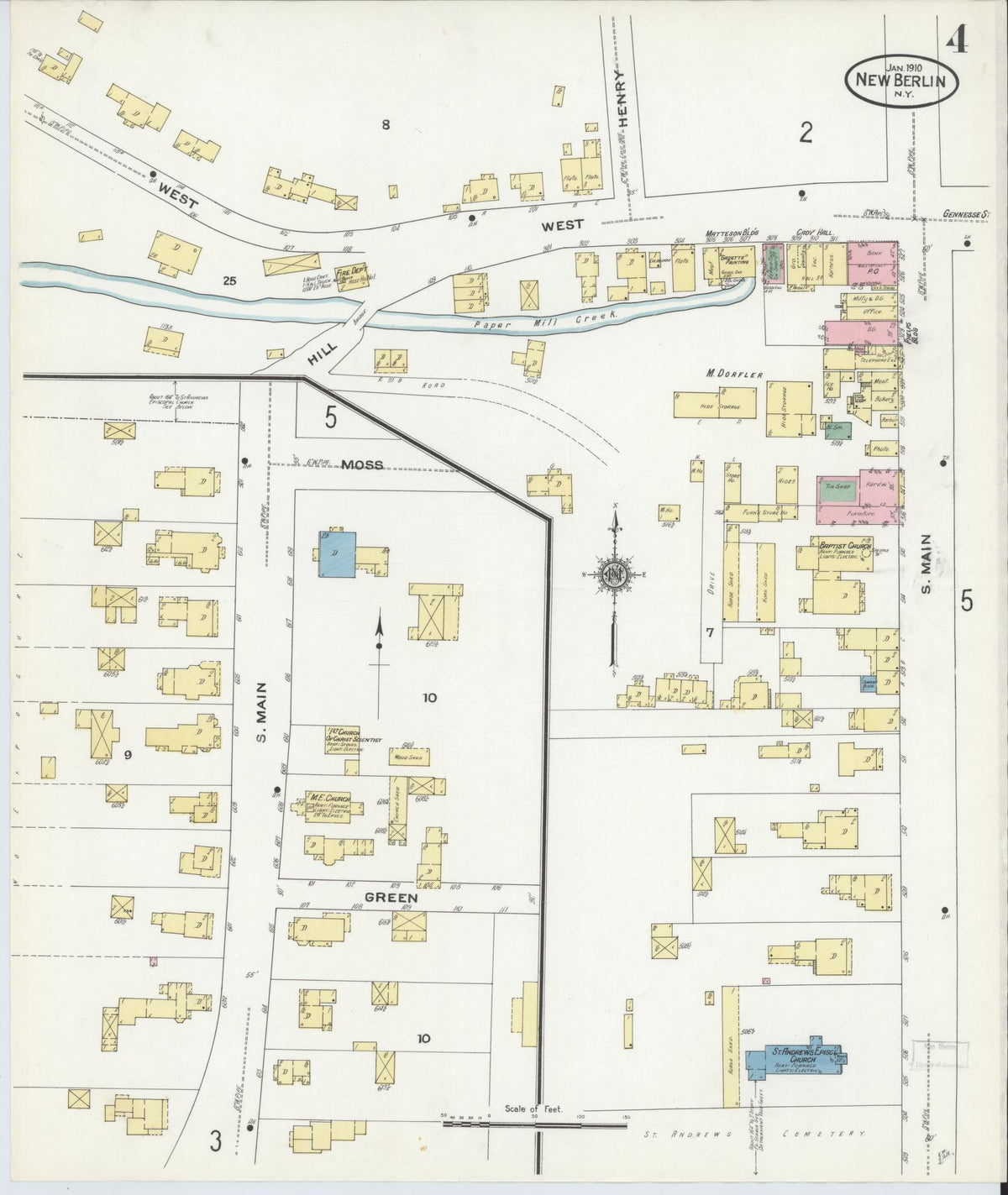 Sanborn Fire Insurance Map from New Berlin, Chenango County, New York (1910), Sheet #0004 - Complete Map Set gallery image, historic Sanborn map, vintage wall art, New York New York