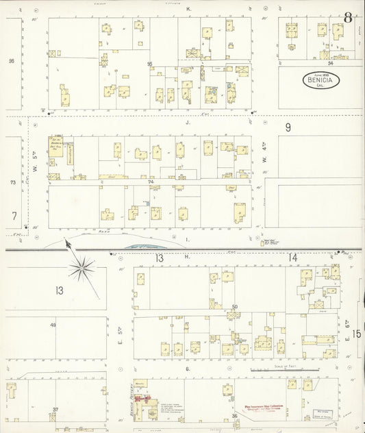 Sanborn Fire Insurance Map from Benicia, Solano County, California (1899), Sheet #0008 - Historic Sanborn Fire Insurance Map Print, vintage old map wall art, antique decor, genealogy gift, California California map