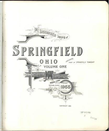 Sanborn Fire Insurance Map from Springfield, Clark County, Ohio (1955), Sheet #0001 - Historic Sanborn Fire Insurance Map Print, vintage old map wall art, antique decor, genealogy gift, Ohio Ohio map
