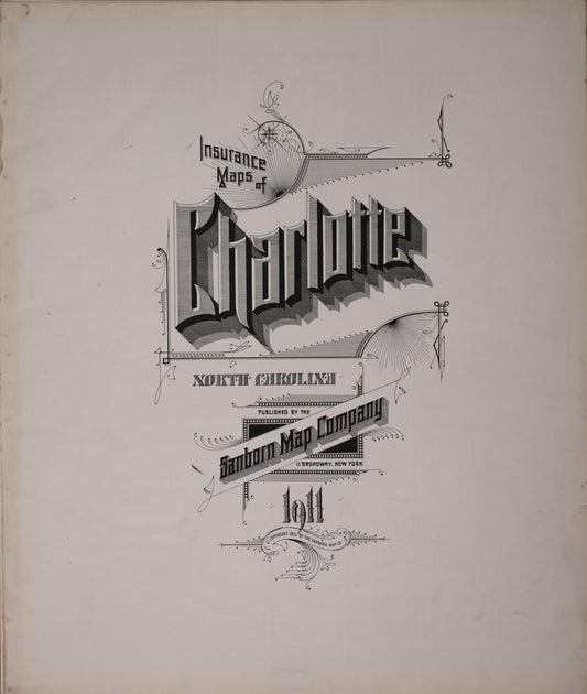 Sanborn Fire Insurance Map from Charlotte, Mecklenburg County, North Carolina (1911), Sheet #0001 - Historic Sanborn Fire Insurance Map Print, vintage old map wall art, antique decor, genealogy gift, North Carolina North Carolina map