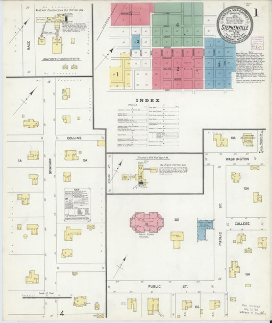 Sanborn Fire Insurance Map from Stephenville, Erath County, Texas (1907), Sheet #0001 - Complete Map Set gallery image, historic Sanborn map, vintage wall art, Texas Texas