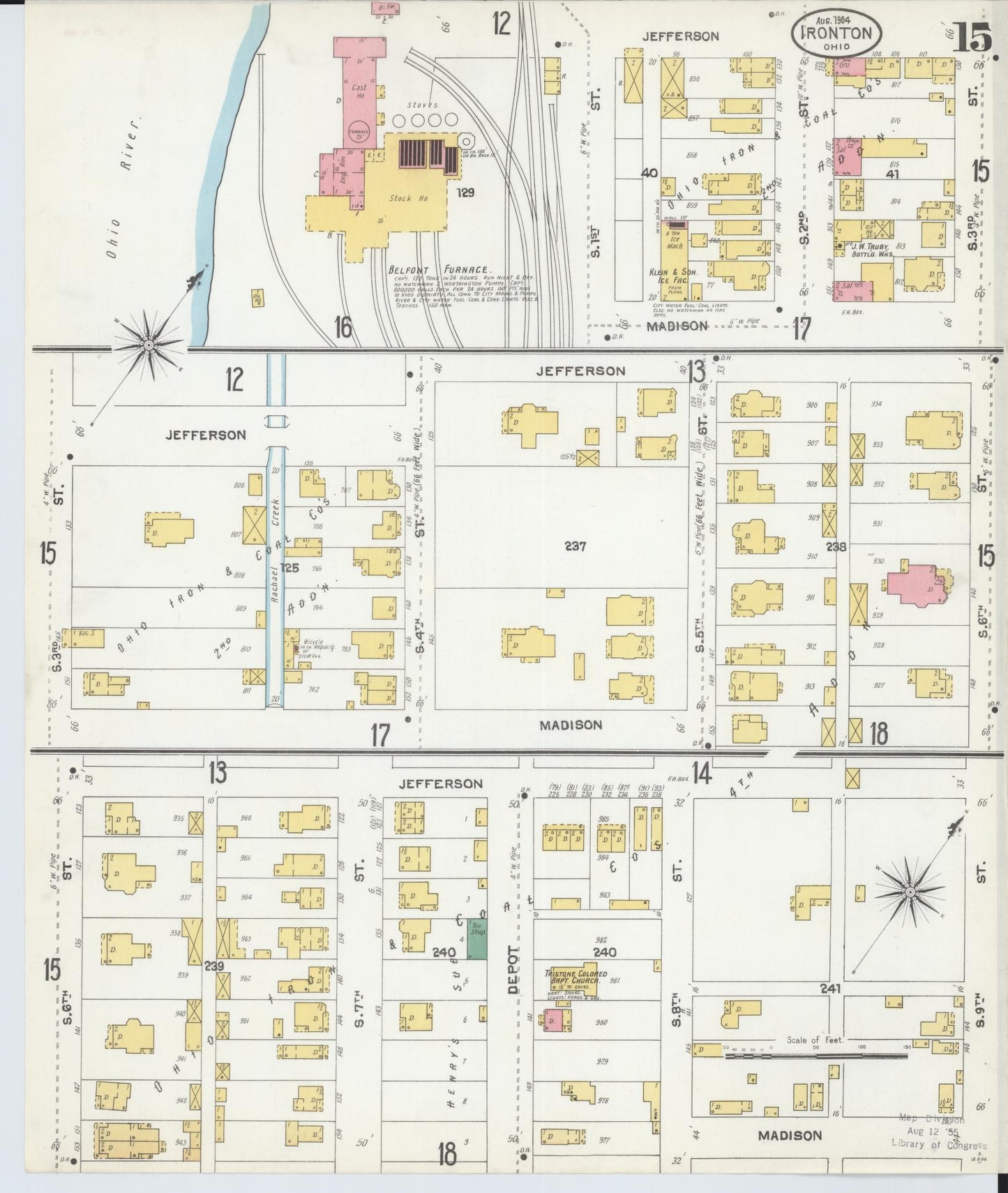 Sanborn Fire Insurance Map from Ironton, Lawrence County, Ohio (1904), Sheet #0015 - Historic Sanborn Fire Insurance Map Print, vintage old map wall art, antique decor, genealogy gift, Ohio Ohio map