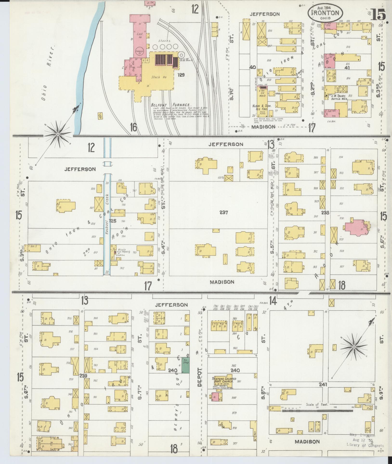 Sanborn Fire Insurance Map from Ironton, Lawrence County, Ohio (1904), Sheet #0015 - Historic Sanborn Fire Insurance Map Print, vintage old map wall art, antique decor, genealogy gift, Ohio Ohio map