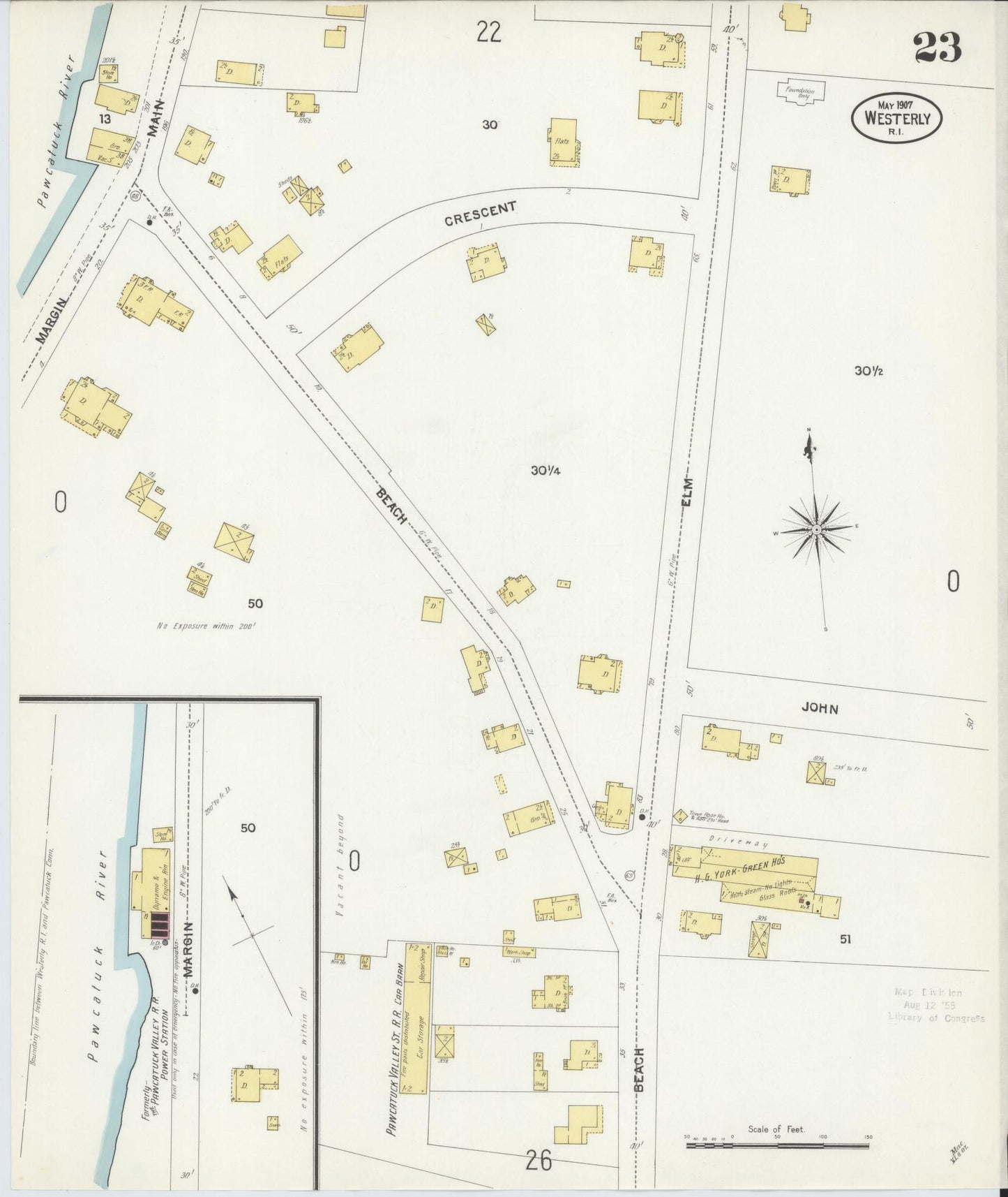 Sanborn Fire Insurance Map from Westerly, Washington County, Rhode Island (1907), Sheet #0023 - Complete Map Set gallery image, historic Sanborn map, vintage wall art, Rhode Island Rhode Island