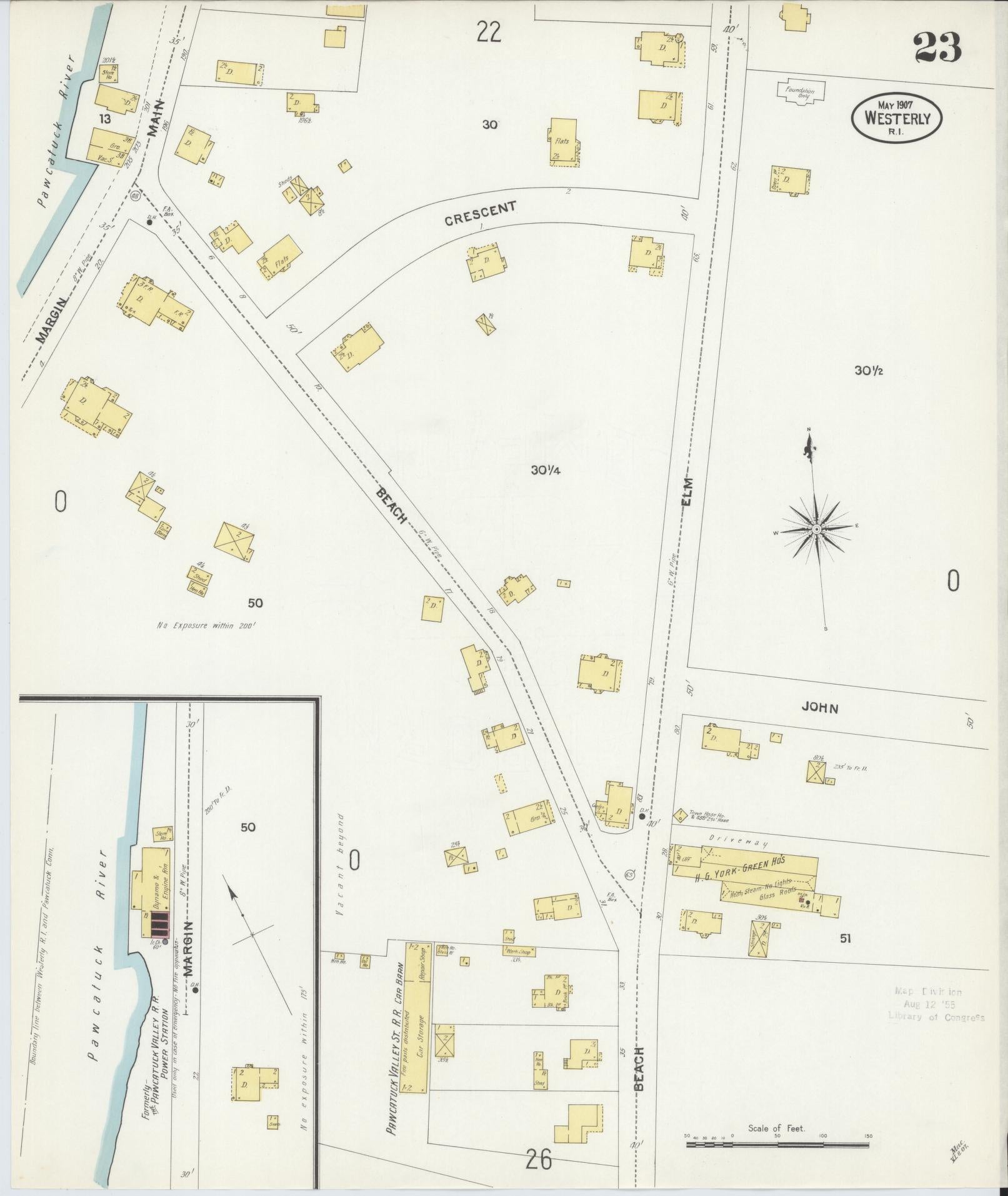 Sanborn Fire Insurance Map from Westerly, Washington County, Rhode Island (1907), Sheet #0023 - Complete Map Set gallery image, historic Sanborn map, vintage wall art, Rhode Island Rhode Island