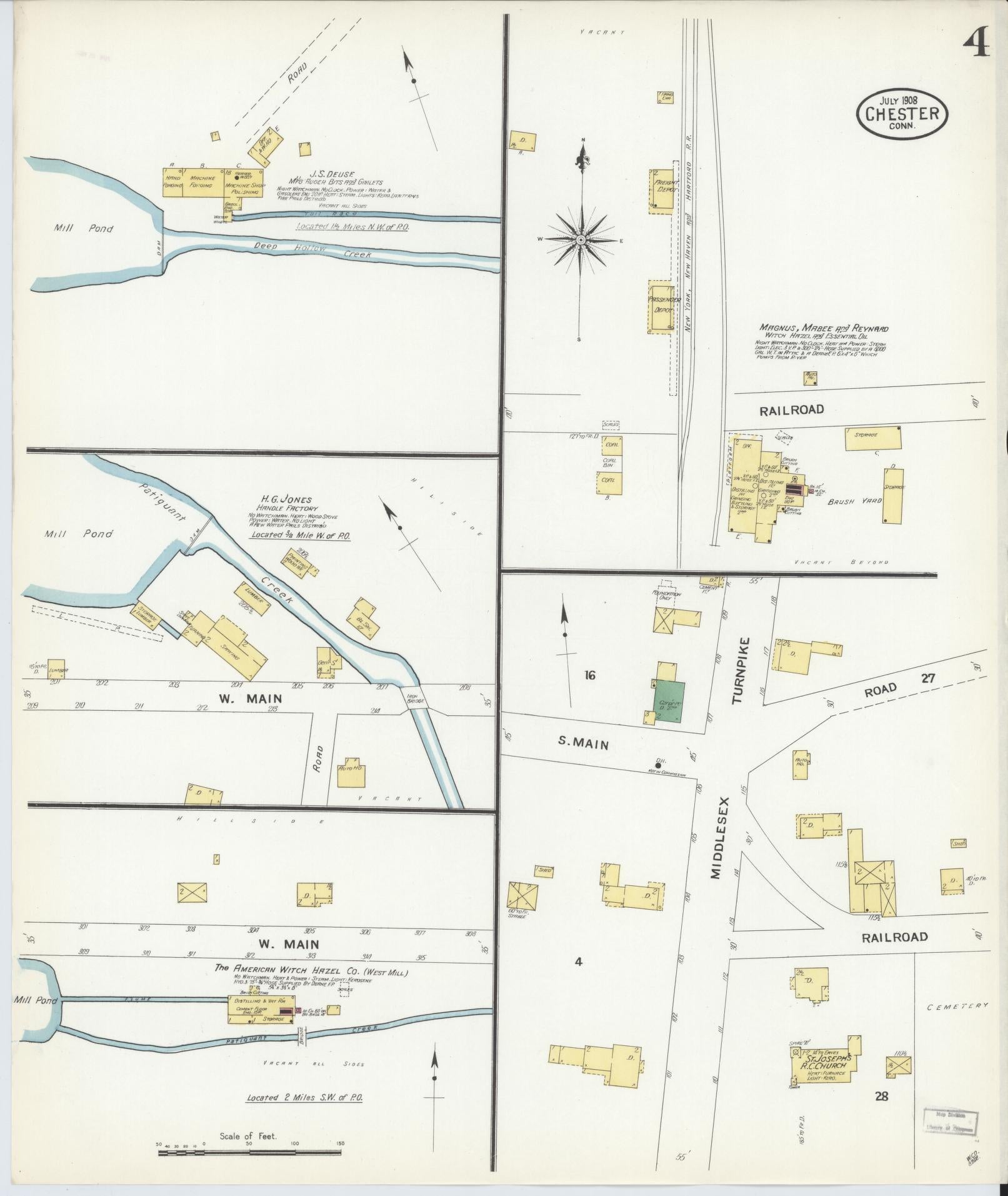 Sanborn Fire Insurance Map from Chester, Middlesex County, Connecticut (1908), Sheet #0004 - Historic Sanborn Fire Insurance Map Print, vintage old map wall art, antique decor, genealogy gift, Connecticut Connecticut map