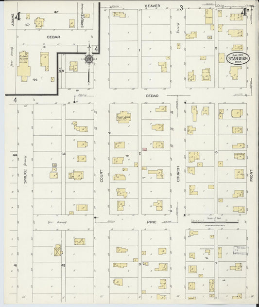Sanborn Fire Insurance Map from Standish, Arenac County, Michigan (1924), Sheet #0004 - Historic Sanborn Fire Insurance Map Print, vintage old map wall art, antique decor, genealogy gift, Michigan Michigan map