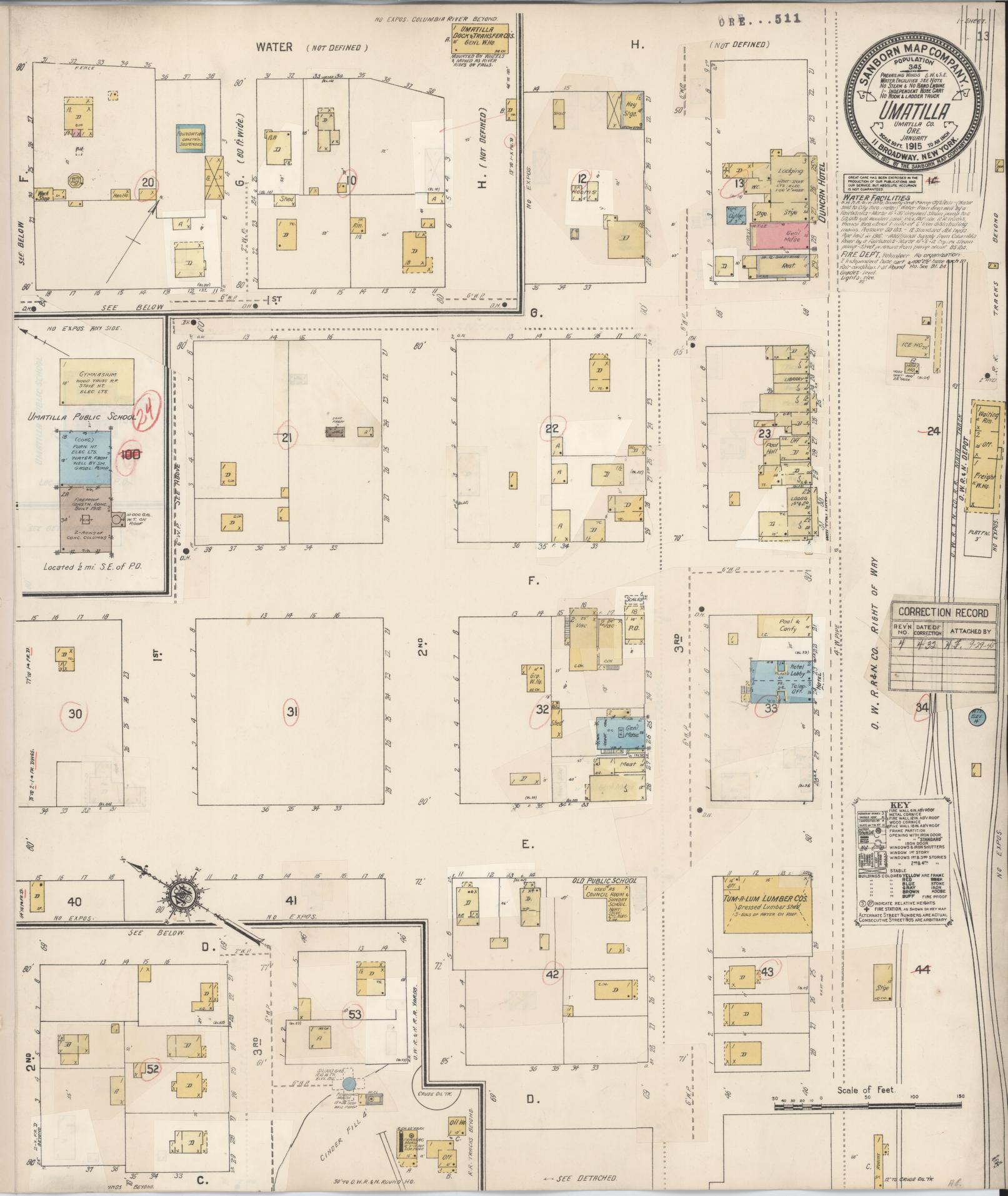 Sanborn Fire Insurance Map from Umatilla, Umatilla County, Oregon (1932), Sheet #0001 - Historic Sanborn Fire Insurance Map Print, vintage old map wall art, antique decor, genealogy gift, Oregon Oregon map
