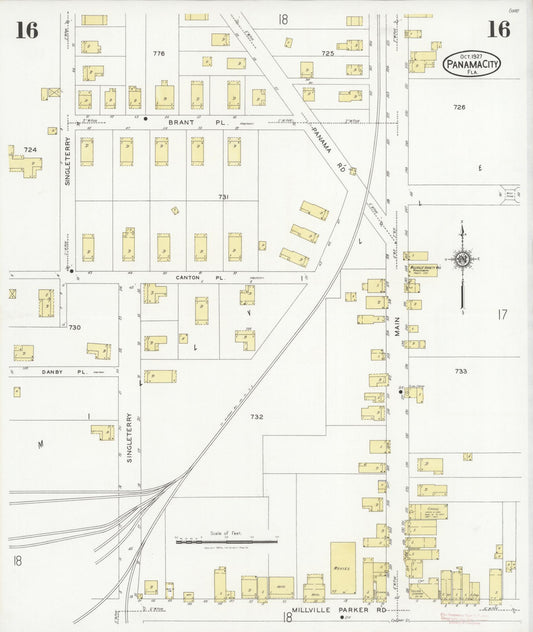 Sanborn Fire Insurance Map from Panama City, Bay County, Florida (1927), Sheet #0016 - Historic Sanborn Fire Insurance Map Print, vintage old map wall art, antique decor, genealogy gift, Florida Florida map