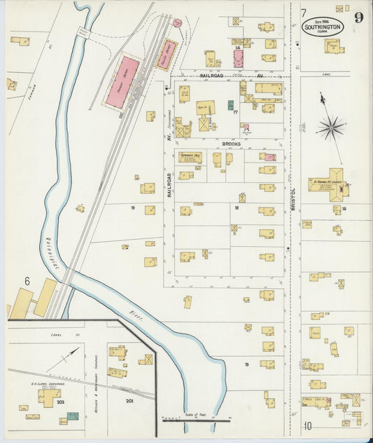 Sanborn Fire Insurance Map from Southington, Hartford County, Connecticut (1906), Sheet #0009 - Historic Sanborn Fire Insurance Map Print, vintage old map wall art, antique decor, genealogy gift, Connecticut Connecticut map