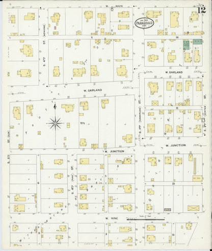 Sanborn Fire Insurance Map from Paragould, Greene County, Arkansas (1909), Sheet #0012 - Complete Map Set gallery image, historic Sanborn map, vintage wall art, Arkansas Arkansas