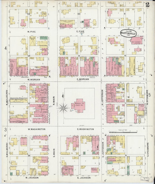 Sanborn Fire Insurance Map from Martinsville, Morgan County, Indiana (1896), Sheet #0002 - Historic Sanborn Fire Insurance Map Print, vintage old map wall art, antique decor, genealogy gift, Indiana Indiana map