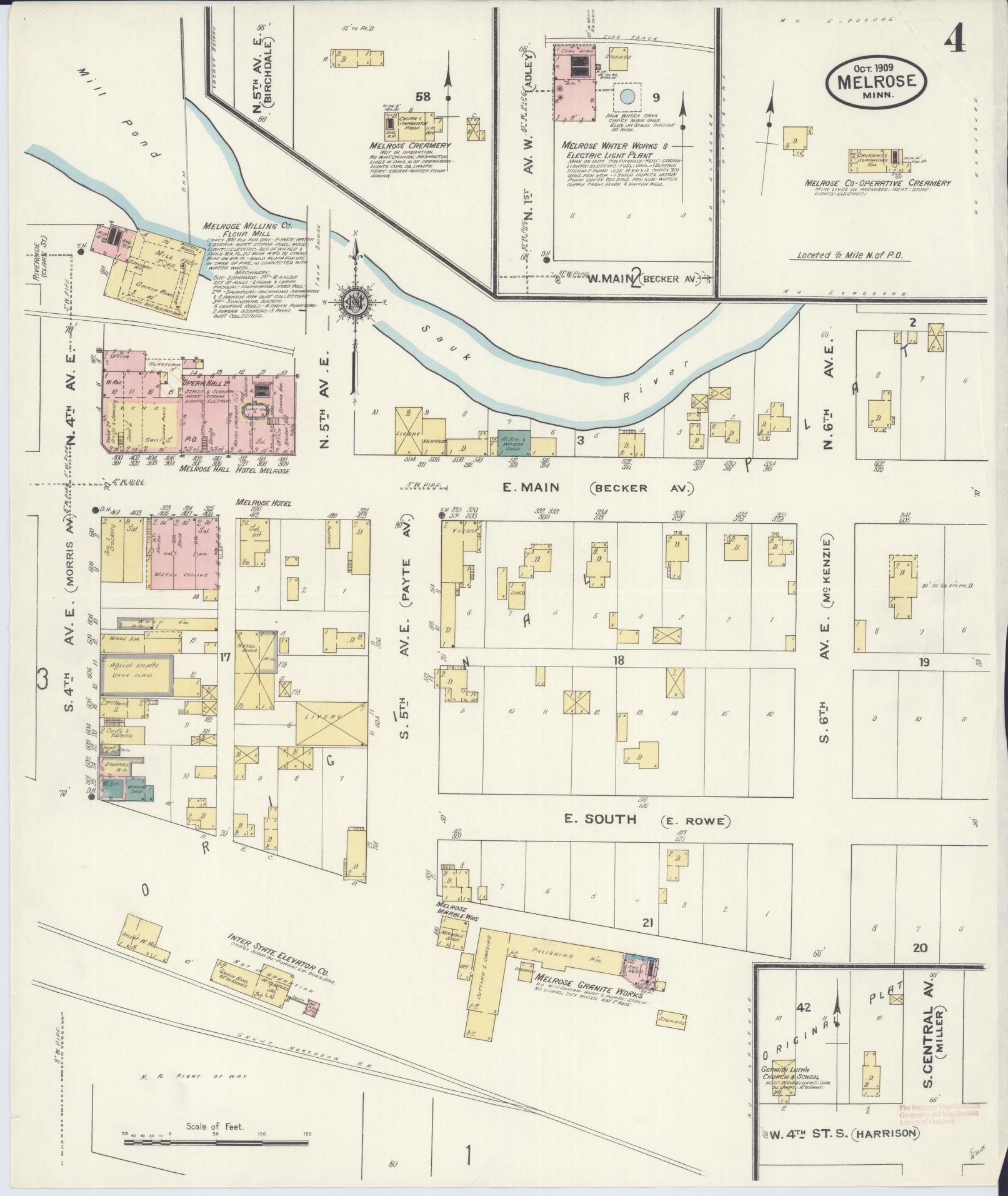 Sanborn Fire Insurance Map from Melrose, Stearns County, Minnesota (1909), Sheet #0004 - Complete Map Set gallery image, historic Sanborn map, vintage wall art, Minnesota Minnesota