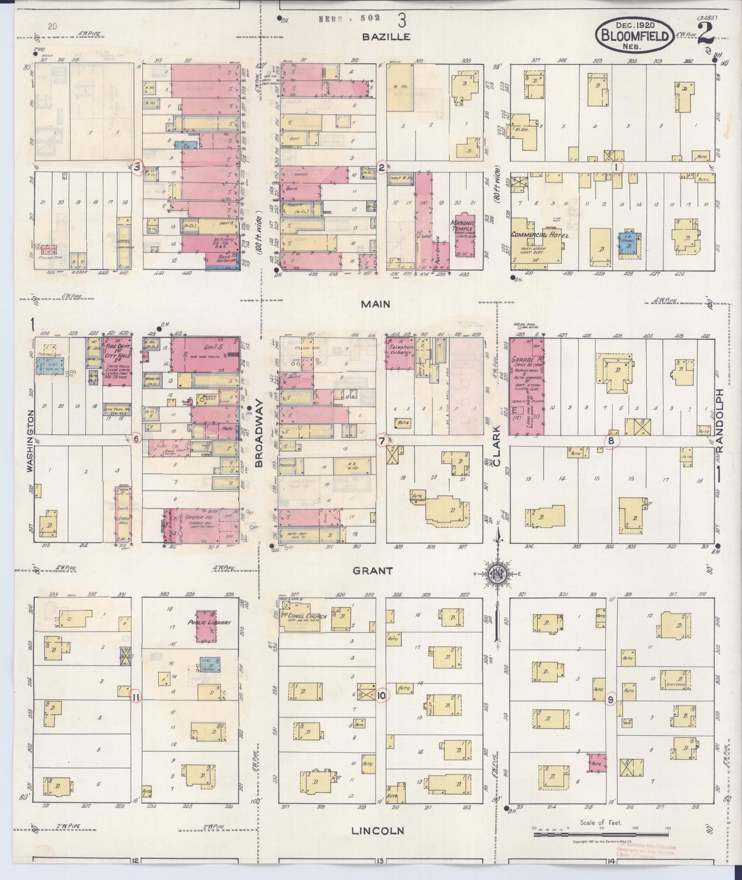 Sanborn Fire Insurance Map from Bloomfield, Knox County, Nebraska (1938), Sheet #0002 - Complete Map Set gallery image, historic Sanborn map, vintage wall art, Nebraska Nebraska