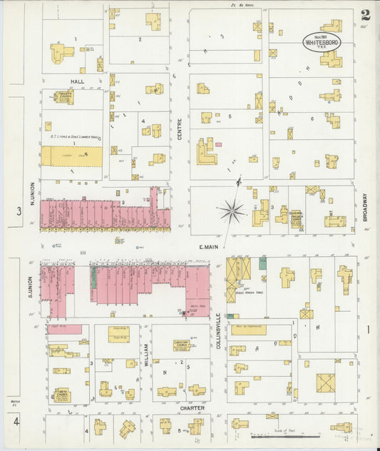 Sanborn Fire Insurance Map from Whitesboro, Grayson County, Texas (1901), Sheet #0002 - Historic Sanborn Fire Insurance Map Print, vintage old map wall art, antique decor, genealogy gift, Texas Texas map