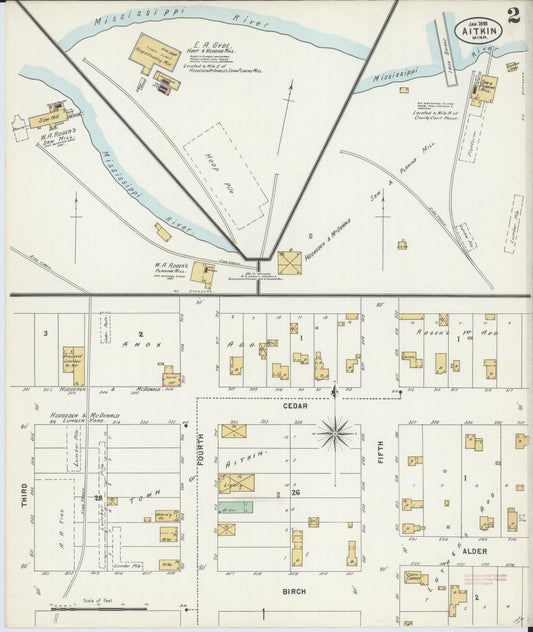 Sanborn Fire Insurance Map from Aitkin, Aitkin County, Minnesota (1898), Sheet #0002 - Historic Sanborn Fire Insurance Map Print, vintage old map wall art, antique decor, genealogy gift, Minnesota Minnesota map