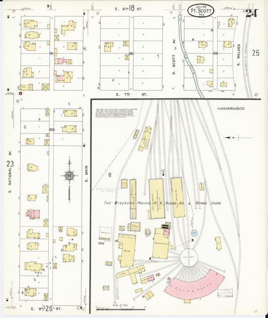 Sanborn Fire Insurance Map from Fort Scott, Bourbon County, Kansas (1912), Sheet #0024 - Historic Sanborn Fire Insurance Map Print, vintage old map wall art, antique decor, genealogy gift, Kansas Kansas map