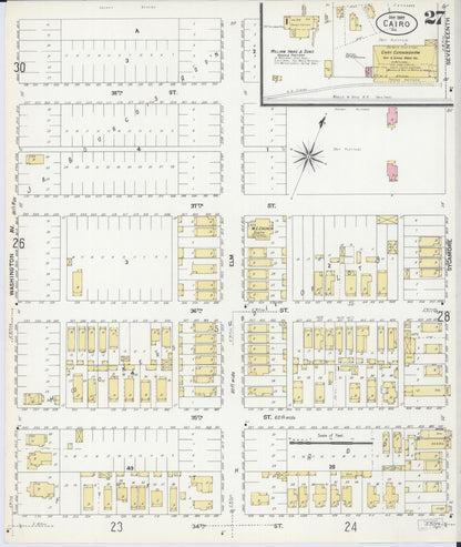 Sanborn Fire Insurance Map from Cairo, Alexander County, Illinois (1907), Sheet #0027 - Complete Map Set gallery image, historic Sanborn map, vintage wall art, Illinois Illinois