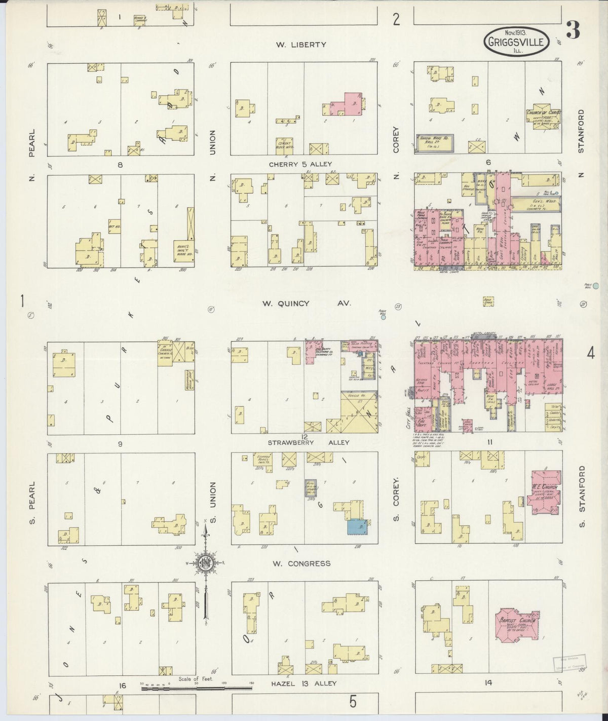 Sanborn Fire Insurance Map from Griggsville, Pike County, Illinois (1913), Sheet #0003 - Historic Sanborn Fire Insurance Map Print, vintage old map wall art, antique decor, genealogy gift, Illinois Illinois map