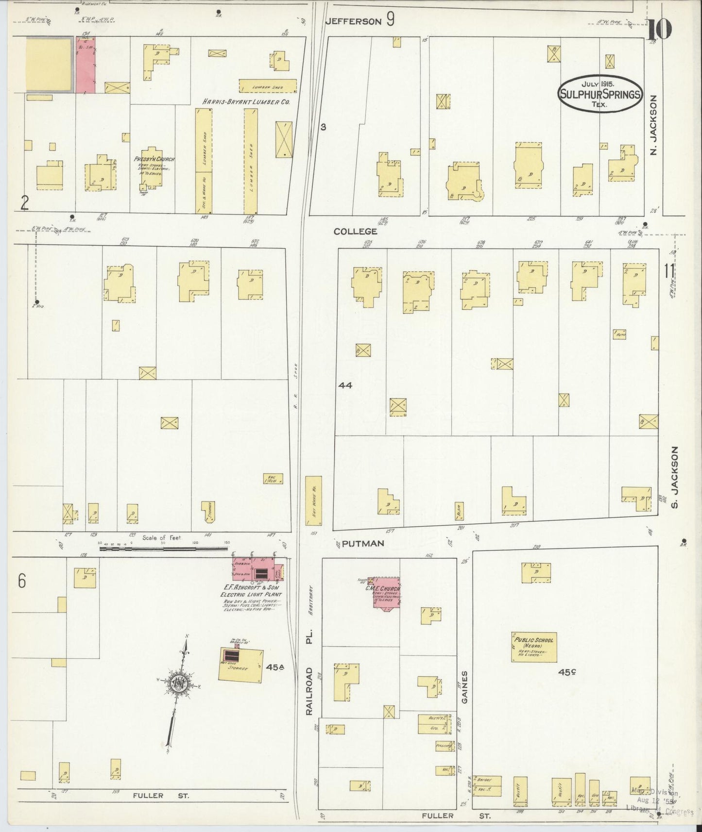 Sanborn Fire Insurance Map from Sulphur Springs, Hopkins County, Texas (1915), Sheet #0010 - Complete Map Set gallery image, historic Sanborn map, vintage wall art, Texas Texas